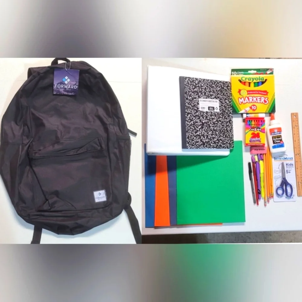 Backpack filled with school supplies - Picture 1 of 4
